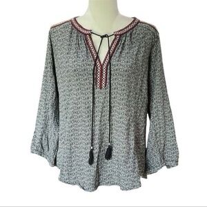 Daniel Rainn Women's Black Embroidered V-Neck Blouse Size Large